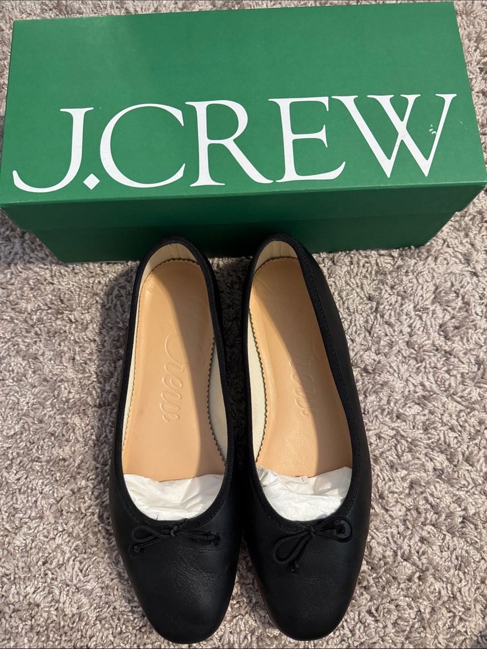 J. Crew Black Leather Ballet Flats with Bow